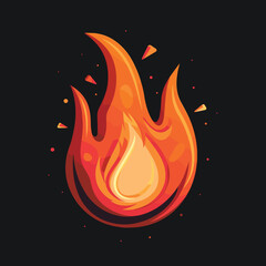 Bright orange yellow cartoon flame illustration black background. Dynamic fiery design, symbolizing heat, energy, danger. Flame graphic vibrant colors, depicting combustion fire icon
