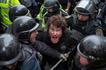 Emotive Close-Up of Activist in Spotlight as Police Attempt Detainment
