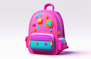 pink school kids funny backpack 3d, cartoon