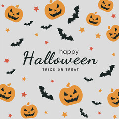 Happy Halloween background with bats and pumpkins