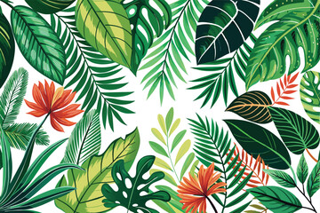 Exotic green leaves background. Natural palm leaves frame, tropical leaves frame. Vector design illustration