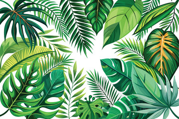 Exotic green leaves background. Natural palm leaves frame, tropical leaves frame. Vector design illustration