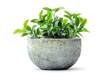 Houseplant in ceramic pot isolated on white background.