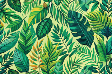 Fototapeta premium Exotic green leaves background. Natural palm leaves frame, tropical leaves frame. Vector design illustration