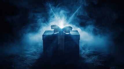 Mystical gift box in foggy light