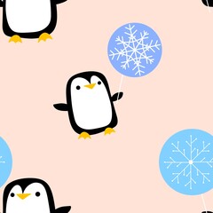 Birthday animals seamless penguin and snow pattern for wrapping paper and fabric