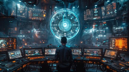 Futuristic control room with advanced technology - generative ai