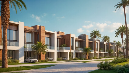 Fototapeta premium New modern townhouses, palm trees