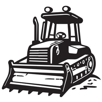 recommend clip art: Bulldozer in cartoon, doodle style . Image for t-shirt, web, mobile apps and ui. Isolated 2d vector illustration in logo, icon, sketch style, Eps 10, black and white. AI Generative