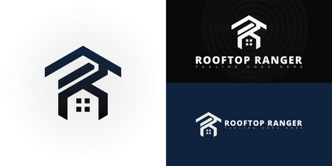 Abstract initial letter R or RR in black color isolated on multiple background colors. The logo is suitable for simple roofing company logo design inspiration templates.