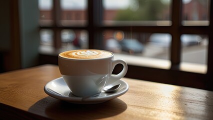 coffe latte,top pose of cup to see latte with white background