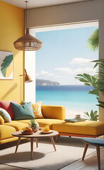 Obraz premium interior details of the summer collection for a home decor company, bright pillows on the sofa