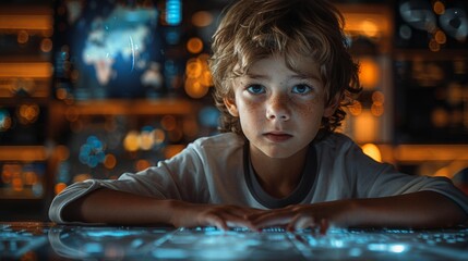 Curious child in high-tech environment - generative ai