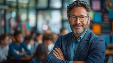 Portrait of a confident teacher in a classroom - generative ai