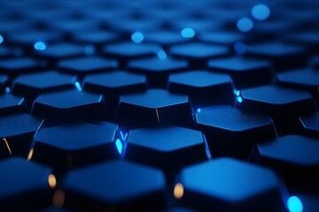 Obraz premium Blue abstract background with glowing hexagons