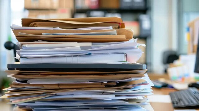 Overloaded inbox tray with stacks of paperwork in an administrative office.