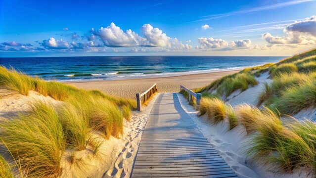 Relaxing beach day in Sylt, Germany with white sandy strandweg beach path , Sylt, Germany, beach, relaxation
