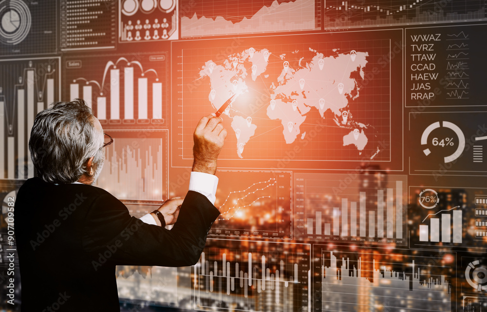 Poster data analysis for business and finance concept. interface showing future computer technology of prof
