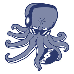 DJ Octopus Kraken Squid Headphone Animal Techno Sound Disco Dance Club Music Lover Party Time Mixing Console Record Player Vinyl Plate Deejay Mixer Love Happy Funny Cute Cool Comic Cartoon Drawing Art