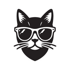 Cat head wearing sunglass silhouette vector art illustration template