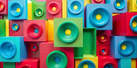 Abstract geometric shapes creating a colorful volumetric musical background, volumetric, music, abstract, geometric