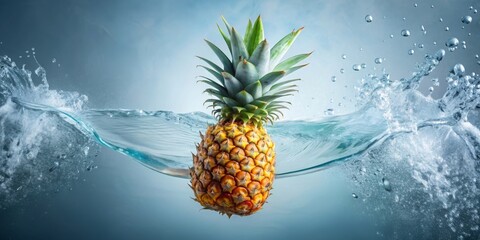 Ripe pineapples falling into water, pineapple, tropical, fruit, ripe, juicy, fresh, splash, water, refreshing, summer