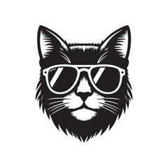 Cat head wearing sunglass silhouette vector art illustration template