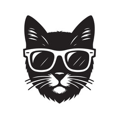 Cat head wearing sunglass silhouette vector art illustration template