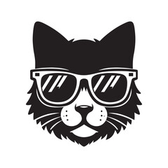 Cat head wearing sunglass silhouette vector art illustration template