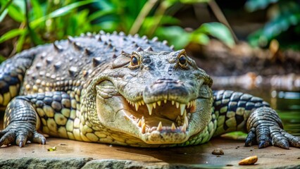 Fototapeta premium A detailed image of a fearsome crocodile in its natural habitat, wildlife, predator, reptile, dangerous, lurking, powerful, jungle