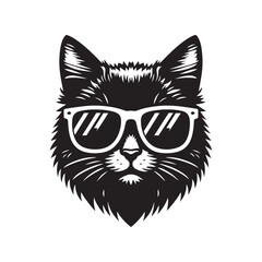 Cat head wearing sunglass silhouette vector art illustration template