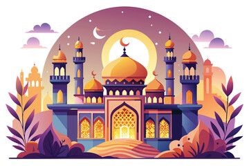 magnificent mosque background design, for Eid al-Fitr, Eid al-Adha, Islamic holy days.
