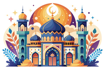 magnificent mosque background design, for Eid al-Fitr, Eid al-Adha, Islamic holy days.