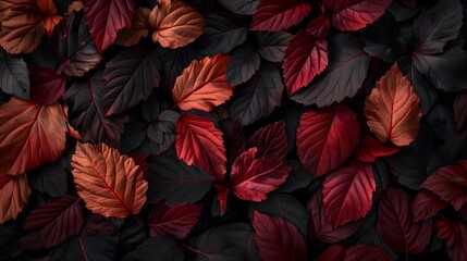 Fototapeta premium Close up of a bunch of red leaves, perfect for autumn themed designs.