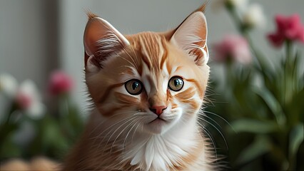 red kitten with white background