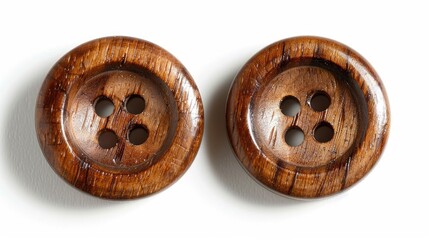 Two buttons made of wood on a white background