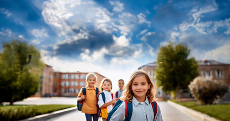 Fototapeta premium Back to School Themed with Parents and Social Friends