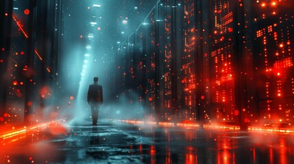 Futuristic data center with digital lights - generative ai