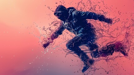 Obraz premium Dynamic water splashed parkour stunt - generative ai