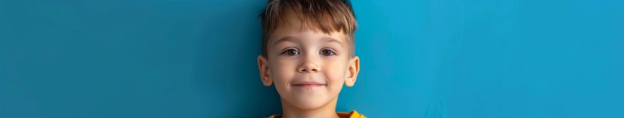 Innocent Charm: A Portrait of a Cute Little Schoolboy Smiling in a Hoodie, Isolated on a Blue Background