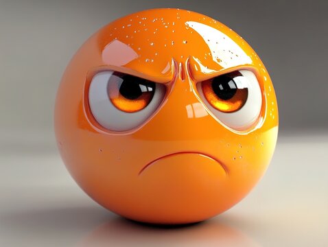 Glossy orange ball with angry expression