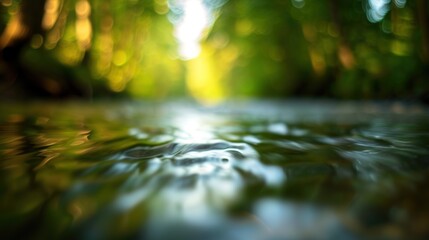 Fototapeta premium Serene Forest River: Blurred Flowing Water in Tranquil Nature Landscape
