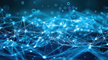 Intricate Network of Blue Lines and Dots Illuminating a Digital Landscape at Night