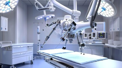 Advanced Surgical Robot Preparing for Operation in a Modern Hospital Operating Room