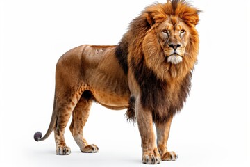 Obraz premium Majestic in Solitude: A Lone Lion Portrait on a Pristine White Background, Exuding the Dignity of an Aged Wild Beast