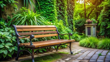 A serene outdoor setting with a empty bench, lush greenery, and a carelessly placed mobile phone, conveying a sense of joyful abandonment.