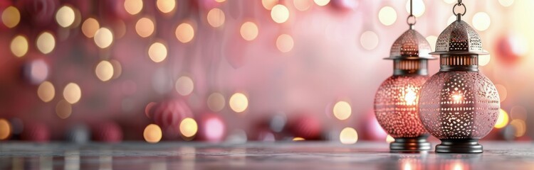 Fototapeta premium Colorful Glittering Ornaments Hanging Against a Blurred Festive Background