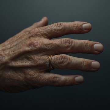 Close-up of an Elderly Hand with a Ring Showcasing Aging and Grace