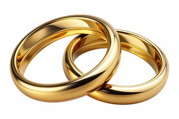 Two luxurious gold wedding rings, perfectly entwined, sit beautifully isolated on a transparent background, symbolizing eternal love and commitment in a stunning golden design.