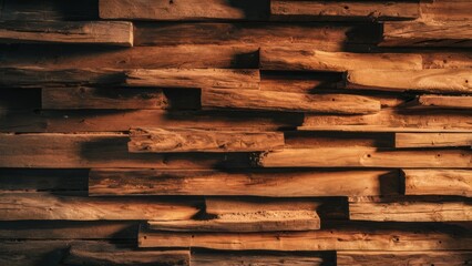 Naklejka premium A close up of a wall made out of wood pieces, AI